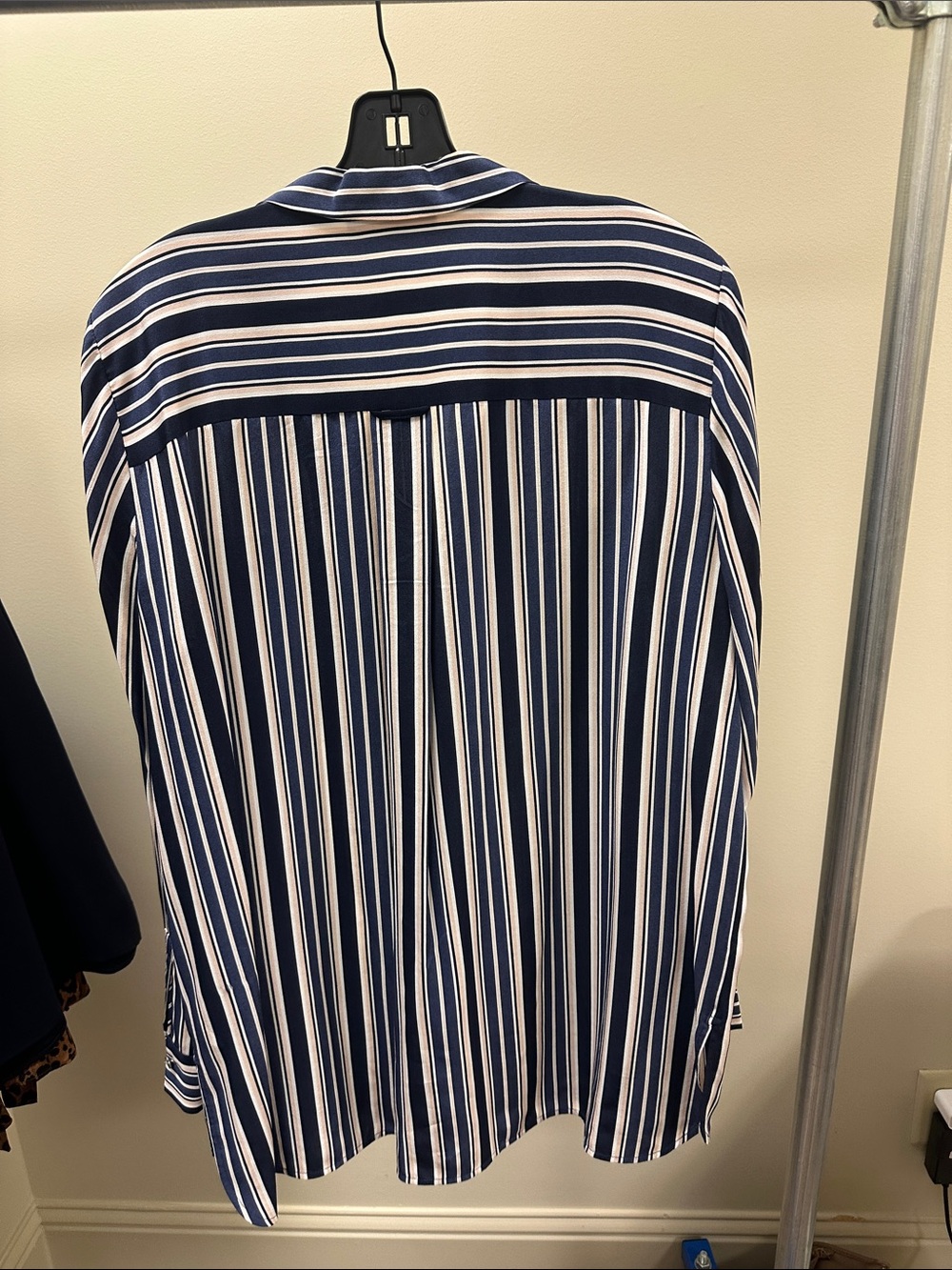 Lafayette 148 New York Navy and White Vertical Stripe Button-Down - Picture 3 of 3